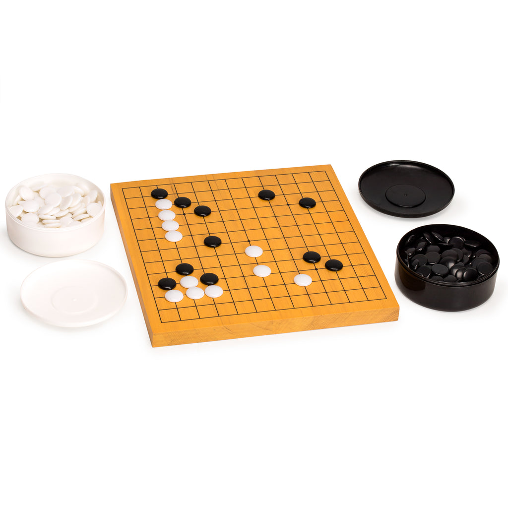Shin Kaya Veneer 0.8-Inch Beginner's Reversible 13x13 / 9x9 Go Game Set Board with Single Convex Melamine Stones-Yellow Mountain Imports-Yellow Mountain Imports