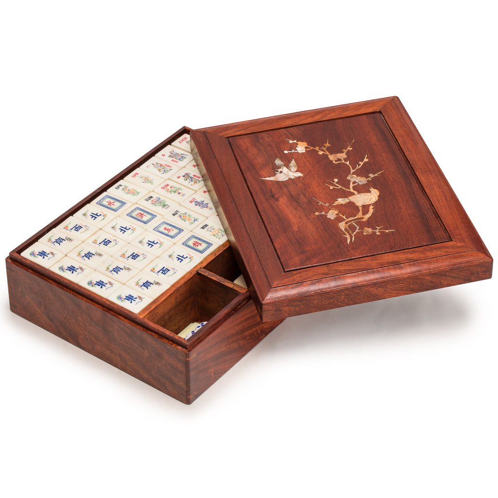 Traditional American Mahjong Set, "The Water Margin" - Bone & Bamboo Tiles, Rosewood Case, & Accessories-Yellow Mountain Imports-Yellow Mountain Imports