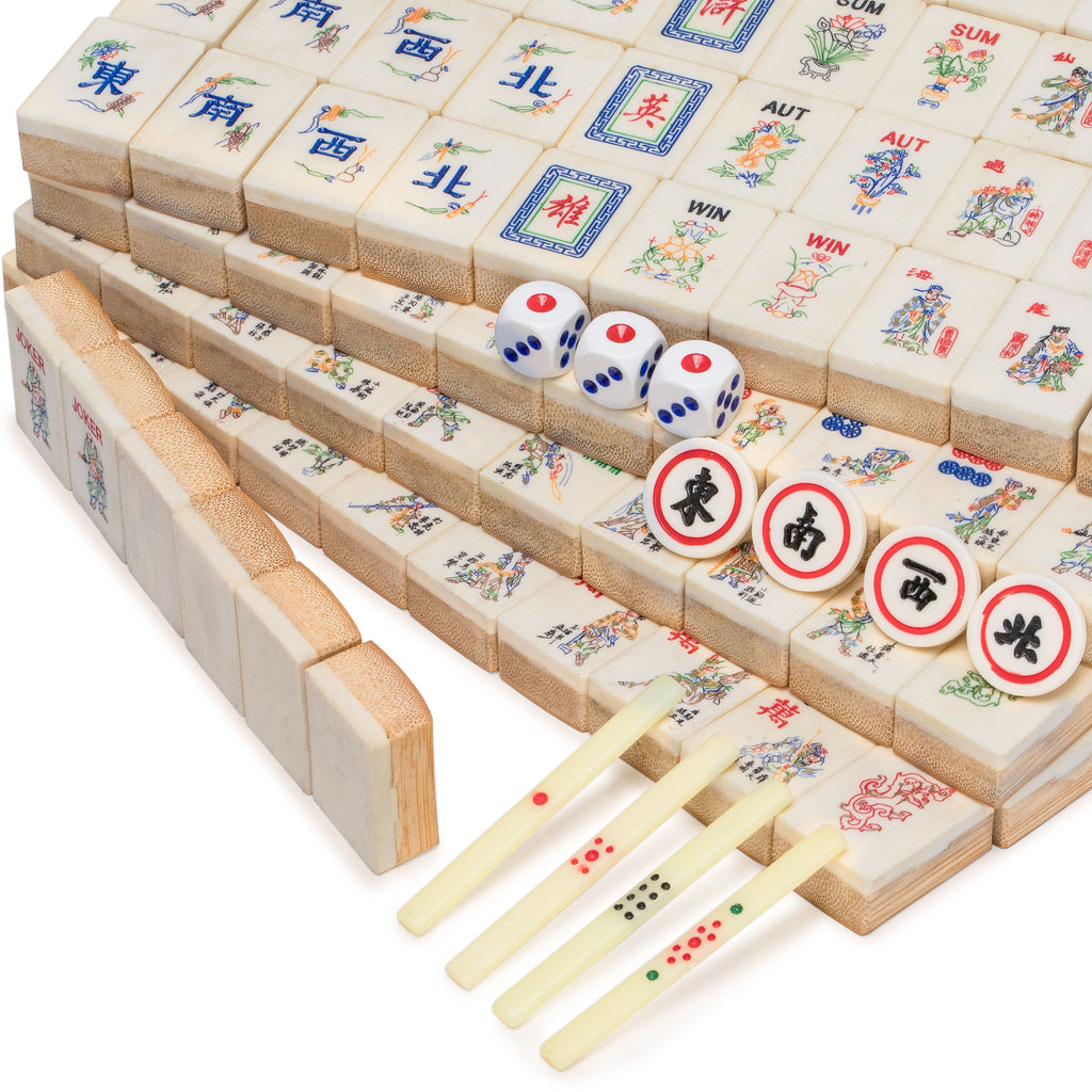 Traditional American Mahjong Set, "The Water Margin" - Bone & Bamboo Tiles, Rosewood Case, & Accessories-Yellow Mountain Imports-Yellow Mountain Imports