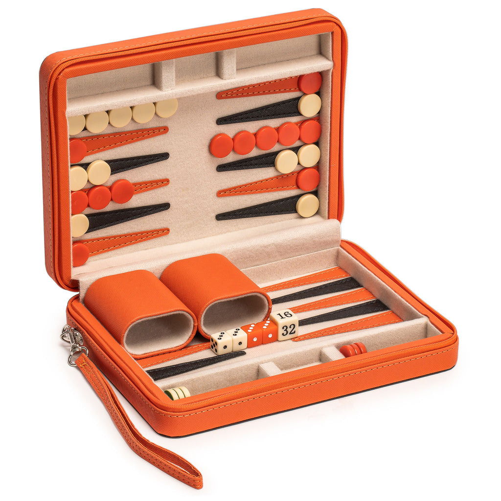 Travel Magnetic Leatherette Backgammon Mini Game Set, "Alanya" - 9"-Yellow Mountain Imports-Yellow Mountain Imports