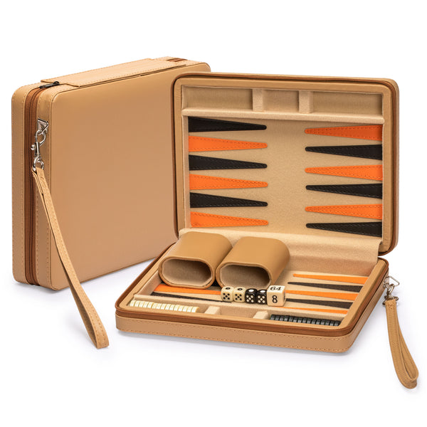 Travel Magnetic Leatherette Backgammon Mini Game Set, 