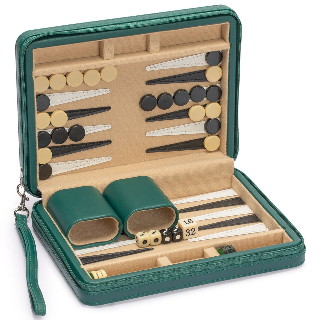 Travel Magnetic Leatherette Backgammon Mini Game Set, "Izmir" - 9"-Yellow Mountain Imports-Yellow Mountain Imports