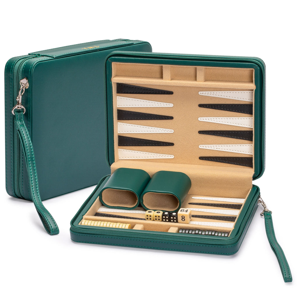 Travel Magnetic Leatherette Backgammon Mini Game Set, "Izmir" - 9"-Yellow Mountain Imports-Yellow Mountain Imports