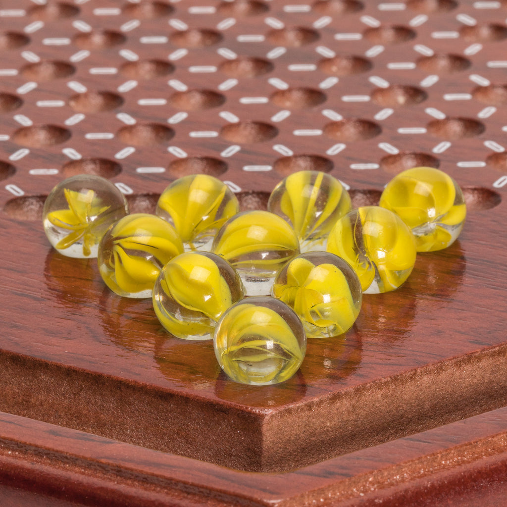 Wooden Chinese Checkers Halma Board Game Set with Colorful Glass Marbles - 13.6"-Yellow Mountain Imports-Yellow Mountain Imports