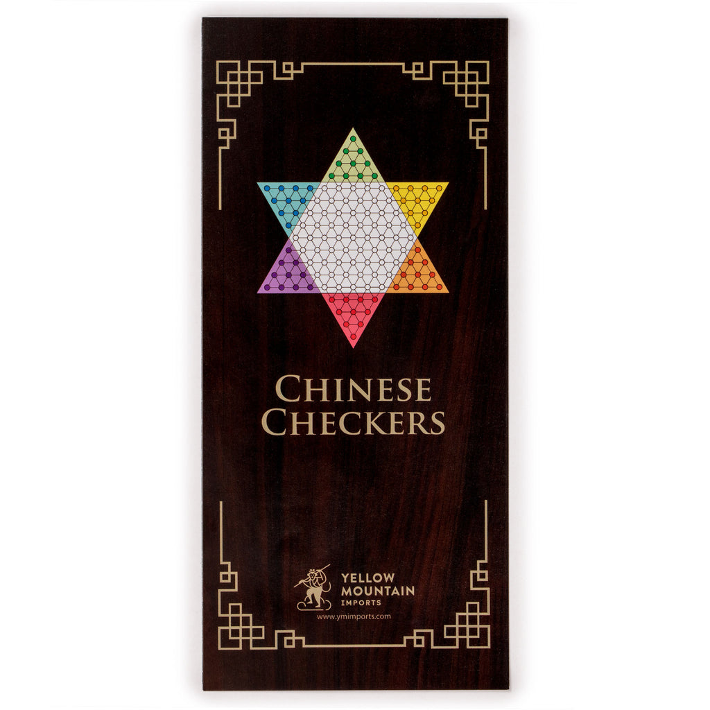 Wooden Chinese Checkers Halma Board Game Set with Colorful Glass Marbles - 13.6"-Yellow Mountain Imports-Yellow Mountain Imports