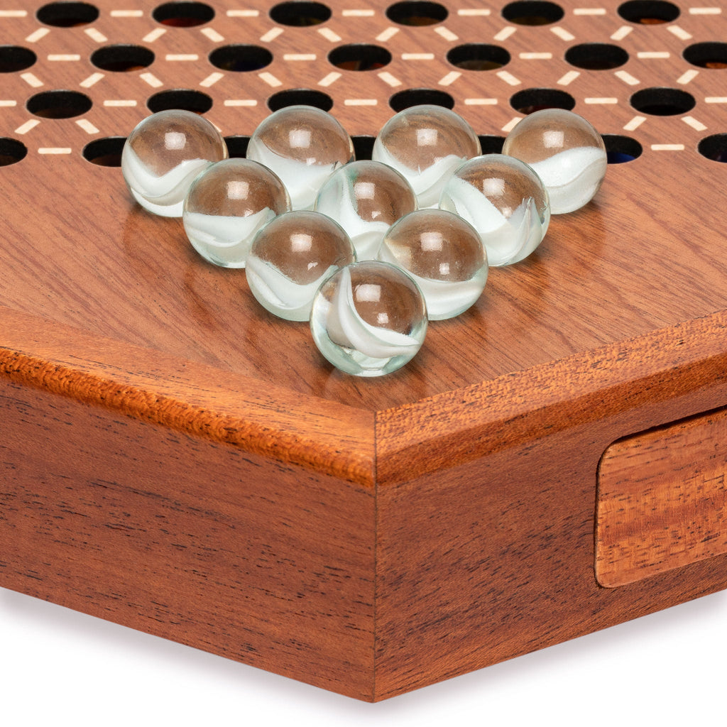 Wooden Chinese Checkers Halma Board Game Set with Drawers and Colorful Glass Marbles - 12.7 Inches-Yellow Mountain Imports-Yellow Mountain Imports