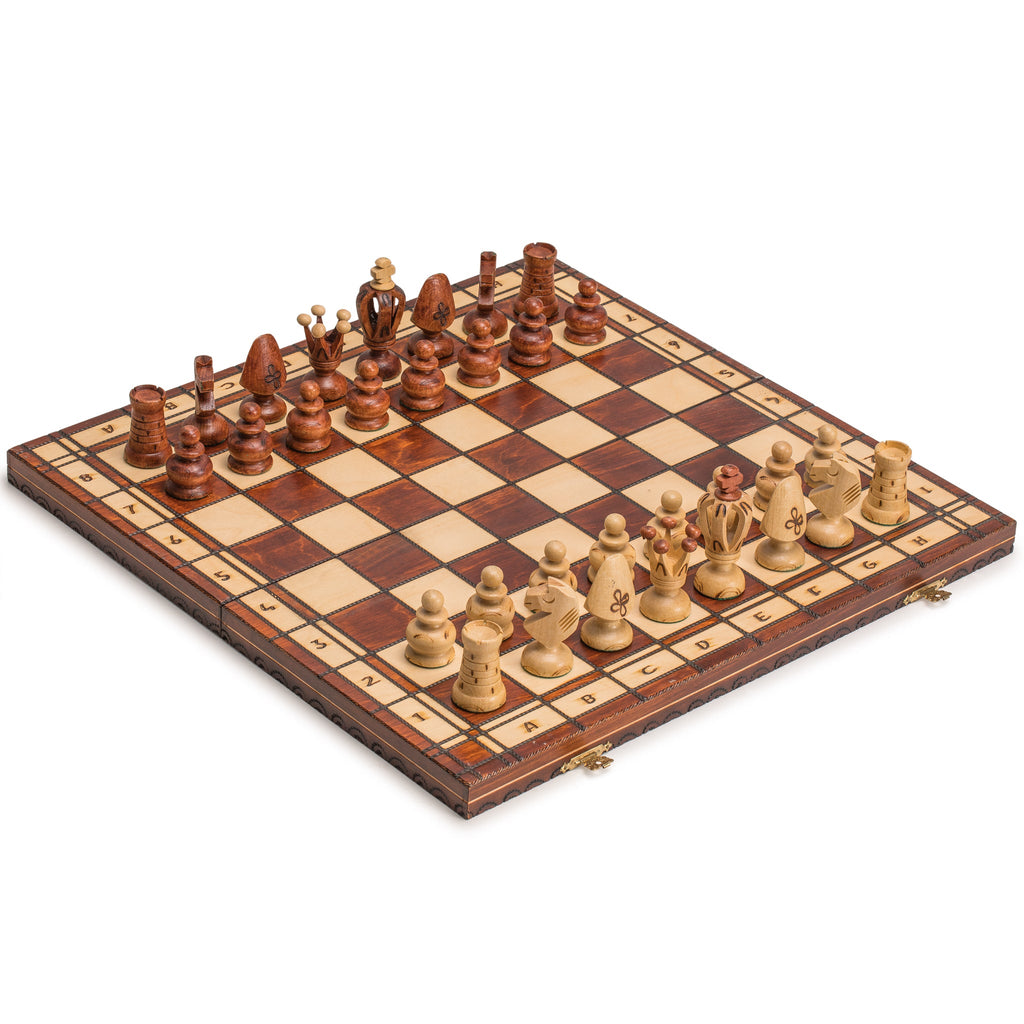 Wooden European International Chess Set, 19 x 18.5 Inches, "Royal 48"-Wegiel-Yellow Mountain Imports