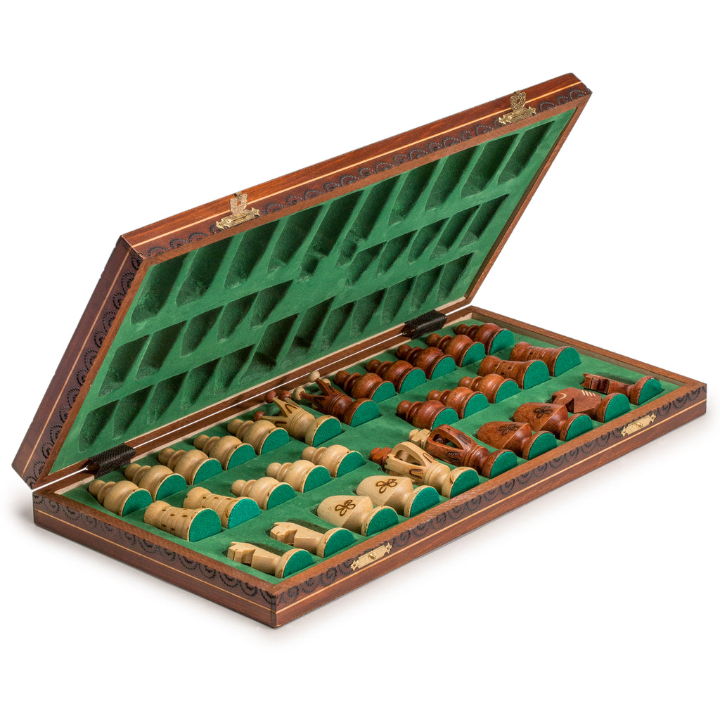 Wooden European International Chess Set, 19 x 18.5 Inches, "Royal 48"-Wegiel-Yellow Mountain Imports