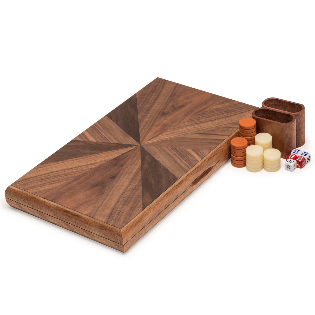 Wooden Inlaid Backgammon Game Set, "Cascadia" - 17 Inches-Yellow Mountain Imports-Yellow Mountain Imports