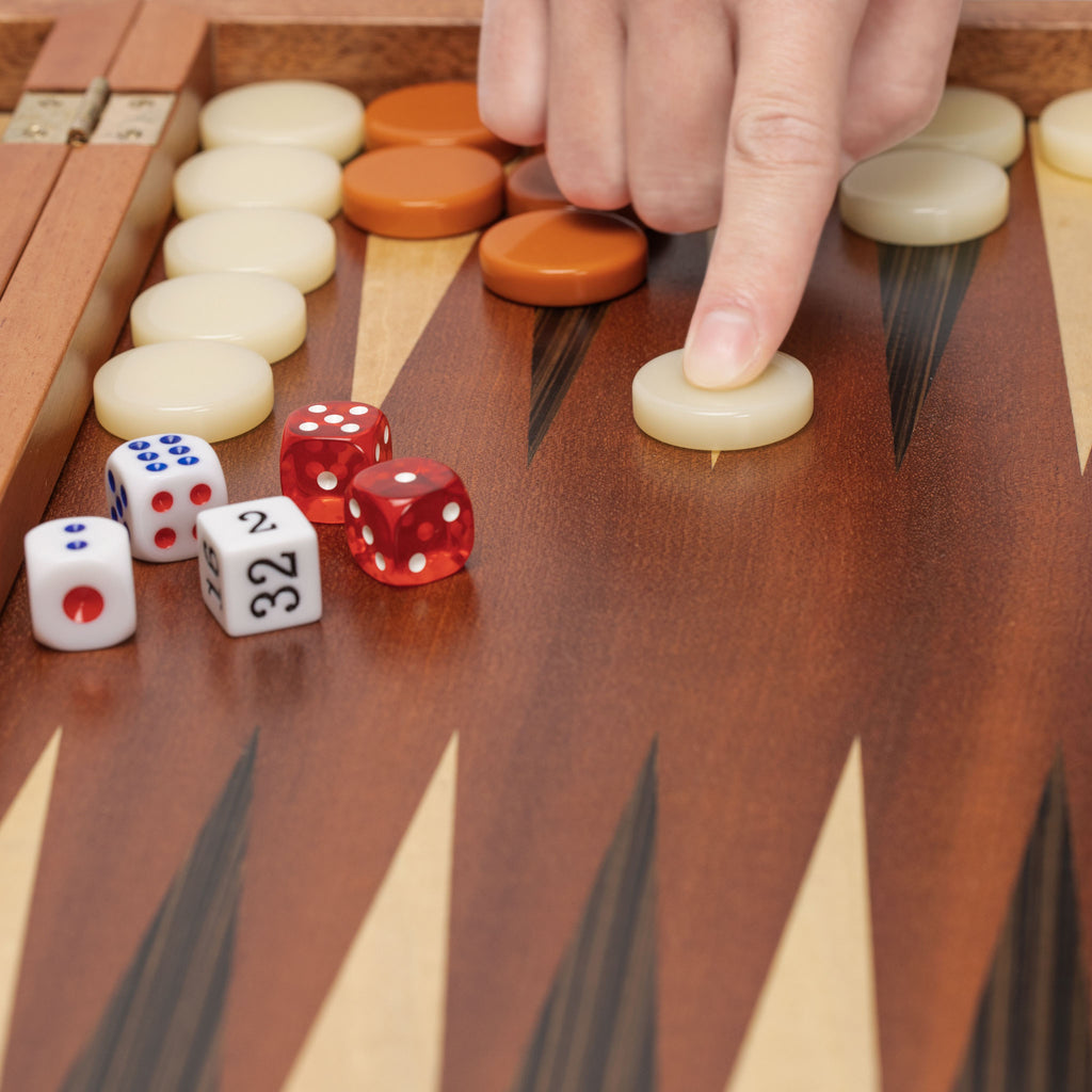 Wooden Inlaid Backgammon Game Set, "Cascadia" - 17 Inches-Yellow Mountain Imports-Yellow Mountain Imports