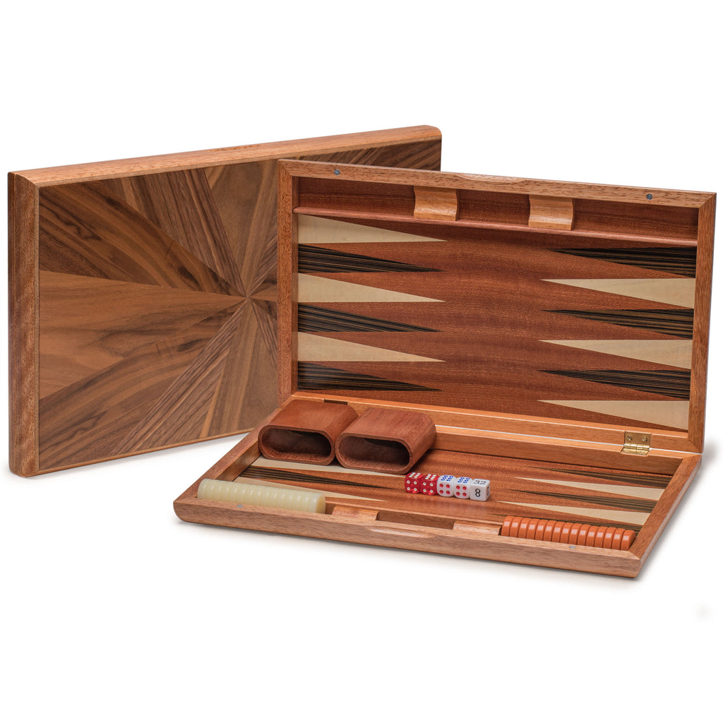 Wooden Inlaid Backgammon Game Set, "Cascadia" - 17 Inches-Yellow Mountain Imports-Yellow Mountain Imports