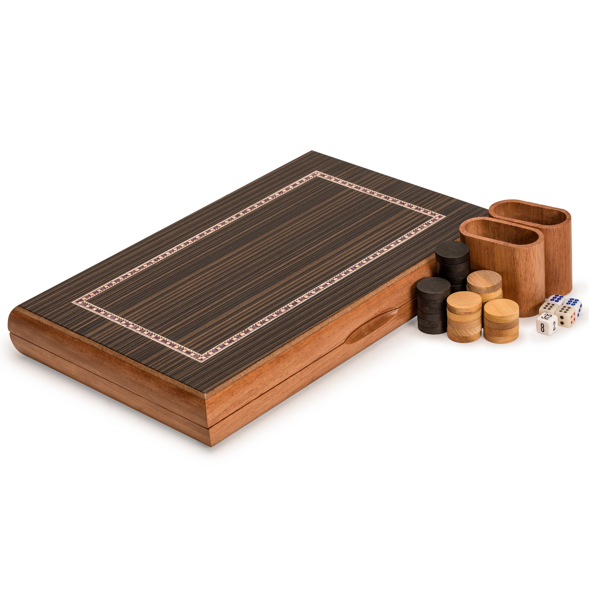 Yellow Mountain Imports – Jeu De Backgammon Incrusté Bois – Plateau 33 Cm, Dames, Dés, Gobelets – Portable, Aimanté