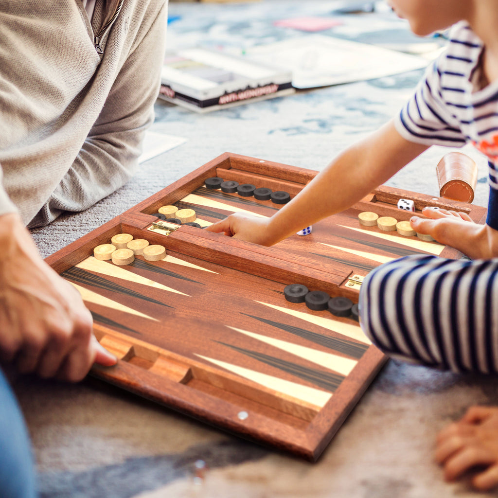 Wooden Inlaid Backgammon Game Set, "Sentinel" - 11"-Yellow Mountain Imports-Yellow Mountain Imports