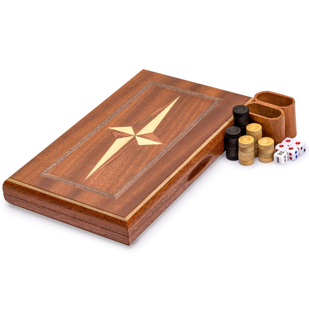 Wooden Inlaid Backgammon Game Set, "Sentinel" - 11"-Yellow Mountain Imports-Yellow Mountain Imports