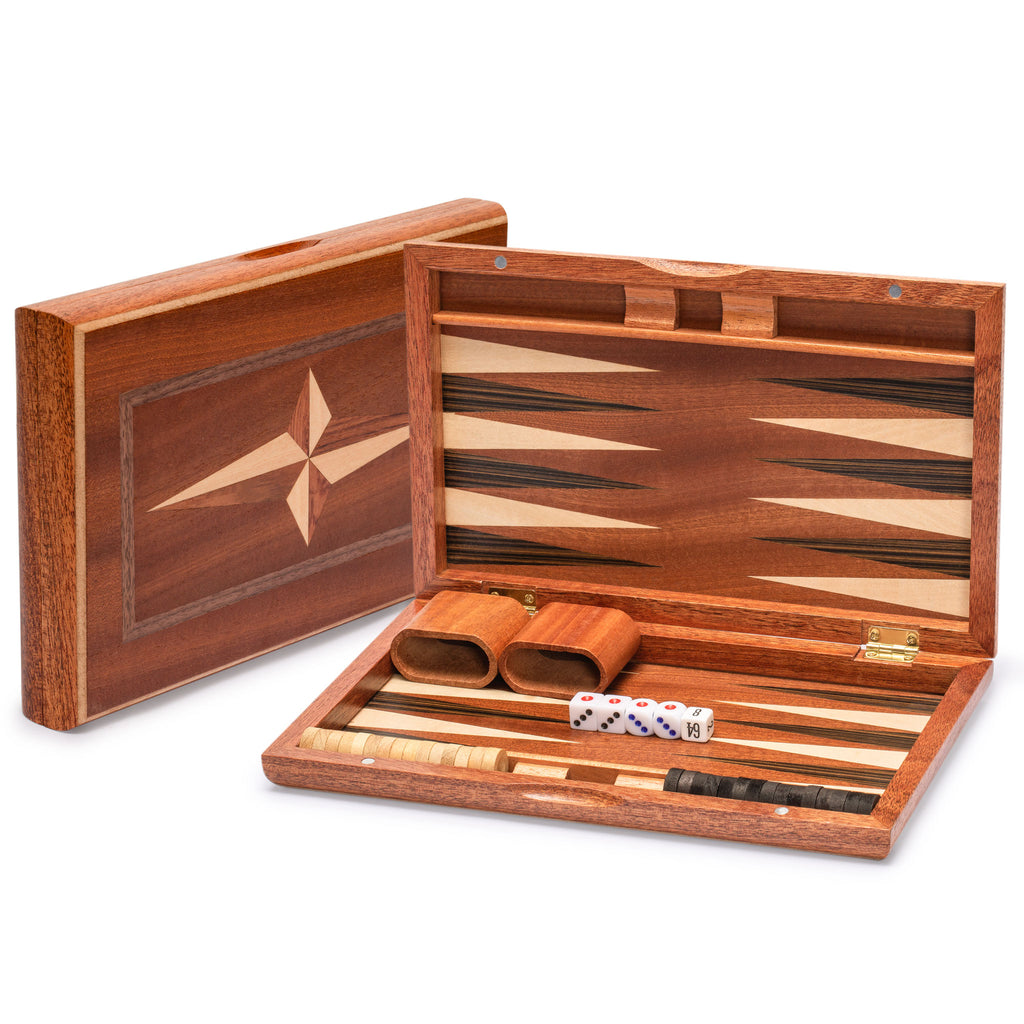 Wooden Inlaid Backgammon Game Set, "Sentinel" - 11"-Yellow Mountain Imports-Yellow Mountain Imports