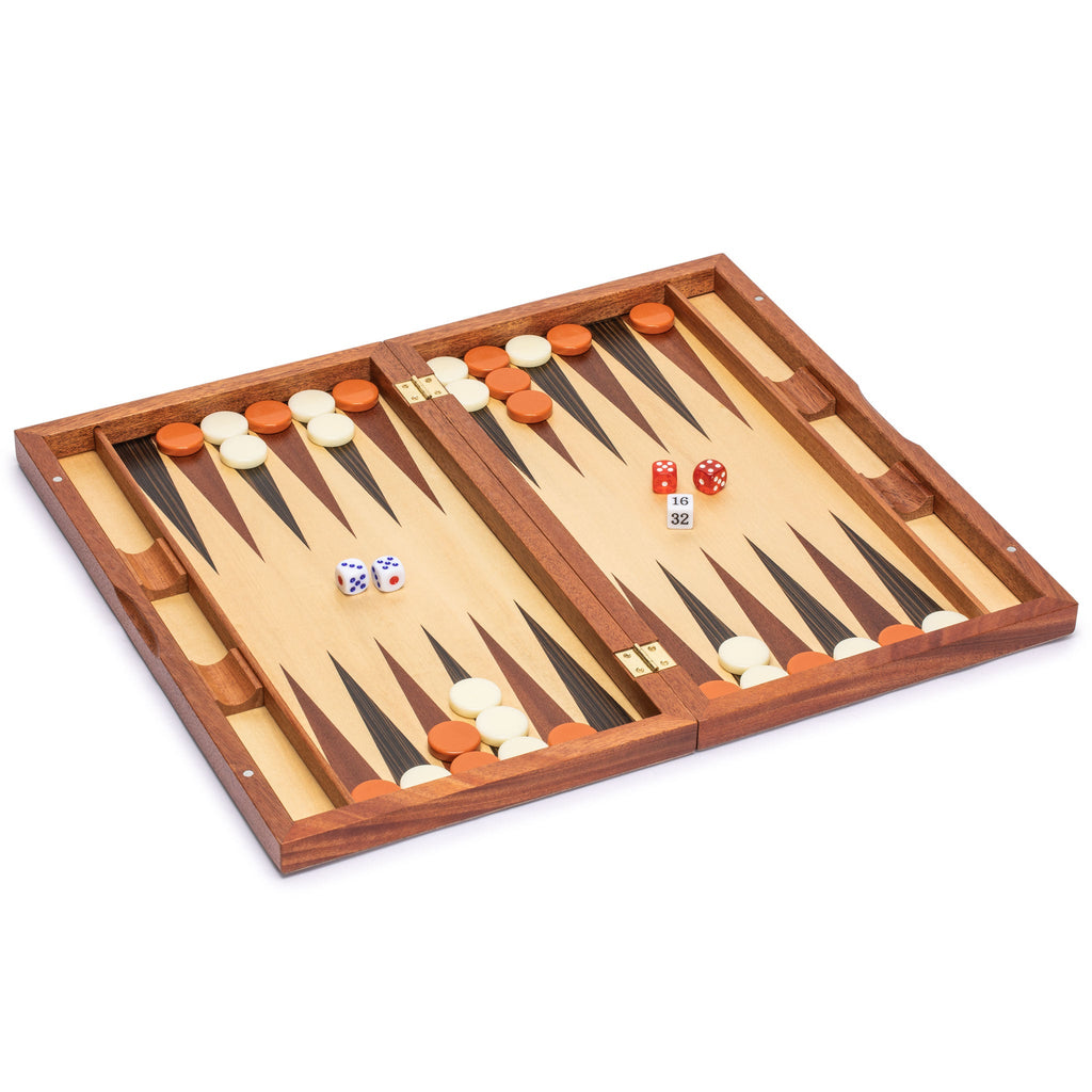 Wooden Inlaid Rosewood Backgammon Game Set - Knoll - 17"-Yellow Mountain Imports-Yellow Mountain Imports
