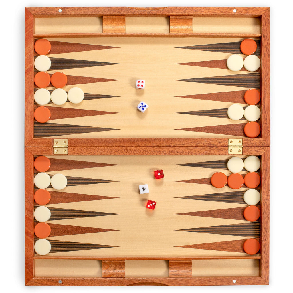 Wooden Inlaid Rosewood Backgammon Game Set - Knoll - 17"-Yellow Mountain Imports-Yellow Mountain Imports