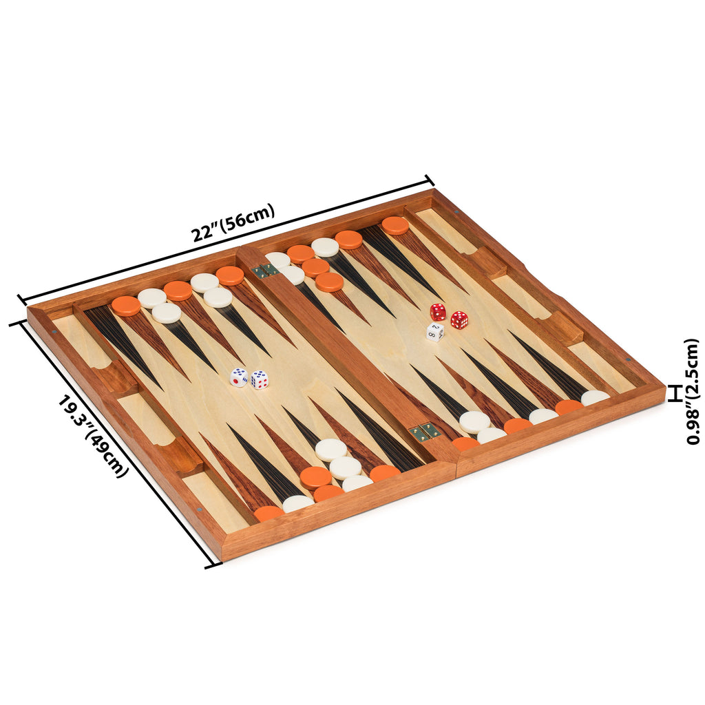 Wooden Inlaid Rosewood Backgammon Game Set - Knoll - 19 Inches-Yellow Mountain Imports-Yellow Mountain Imports