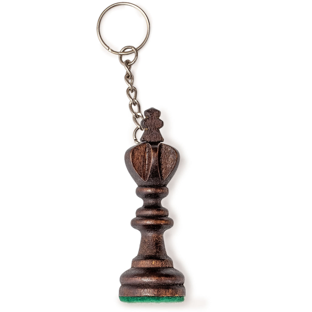 Wooden King Chess Piece Keychain - Hornbeam Wood, Black Finish with Metal Ring-Husaria-Yellow Mountain Imports