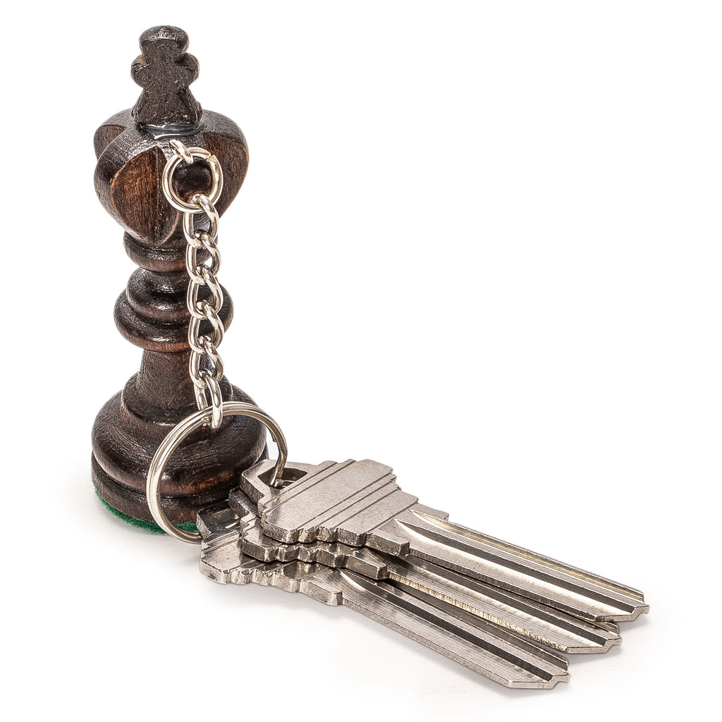Wooden King Chess Piece Keychain - Hornbeam Wood, Black Finish with Metal Ring-Husaria-Yellow Mountain Imports