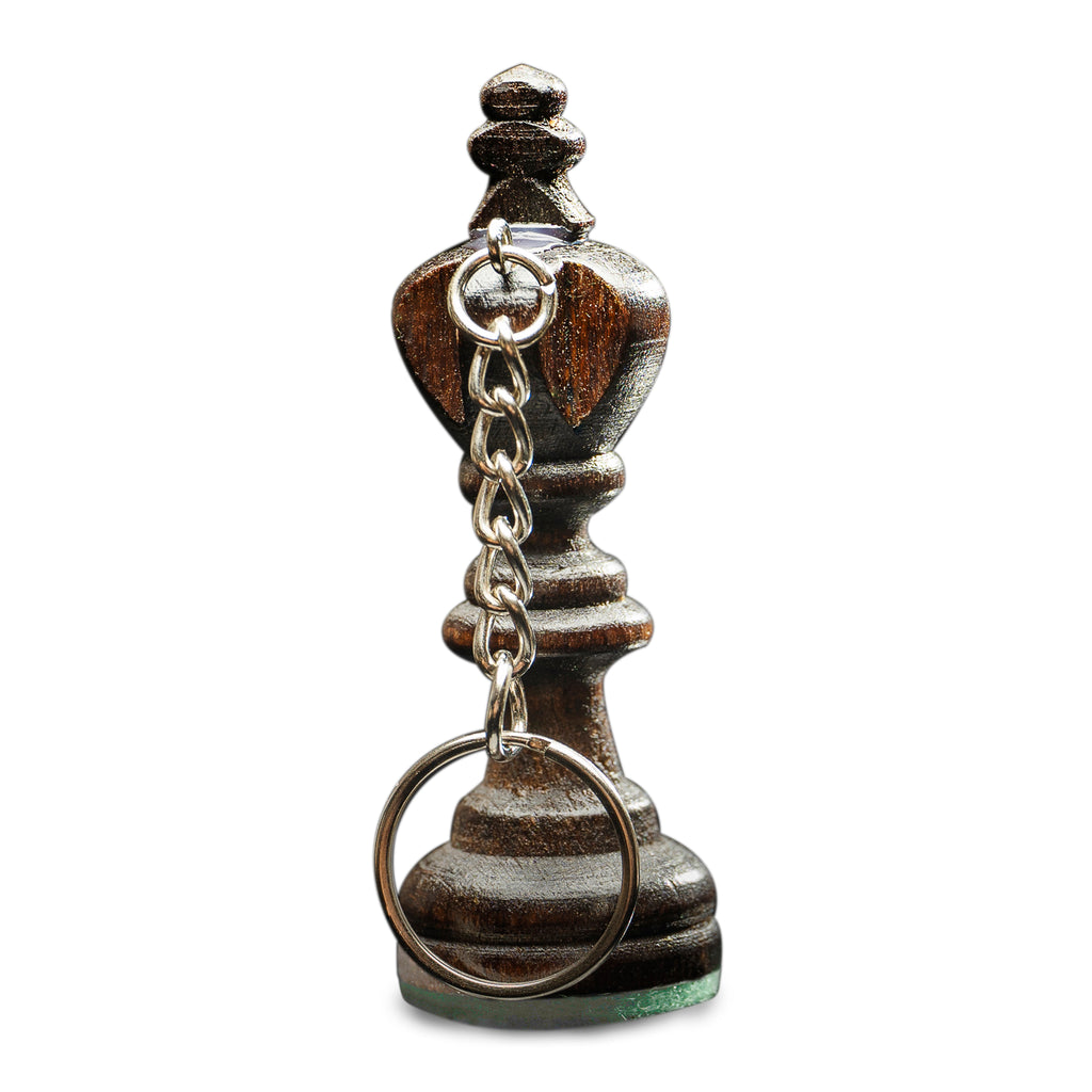 Wooden King Chess Piece Keychain - Hornbeam Wood, Black Finish with Metal Ring-Husaria-Yellow Mountain Imports