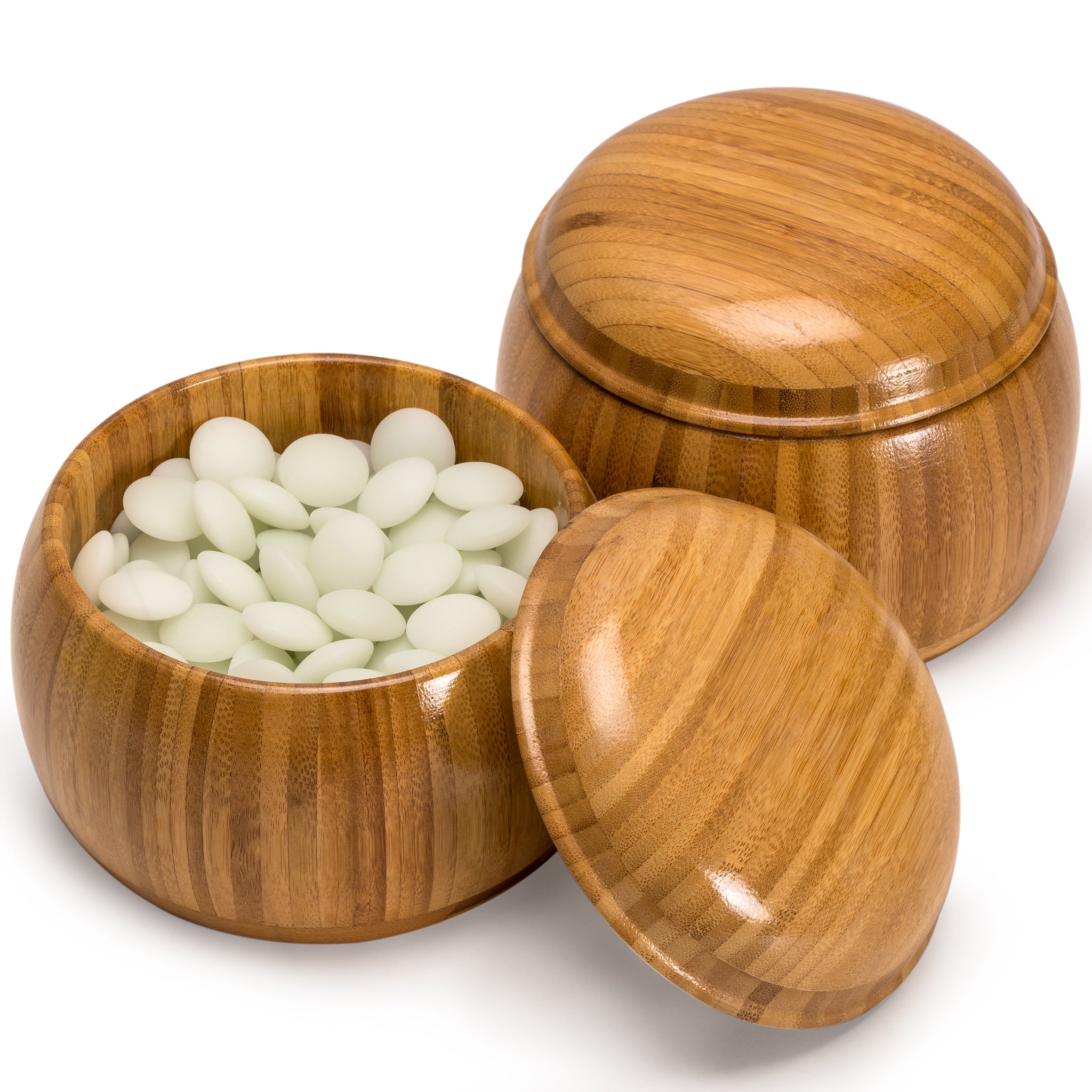 Yunzi Double Convex Go Game Stones and Bamboo Bowls Set - 9.2mm