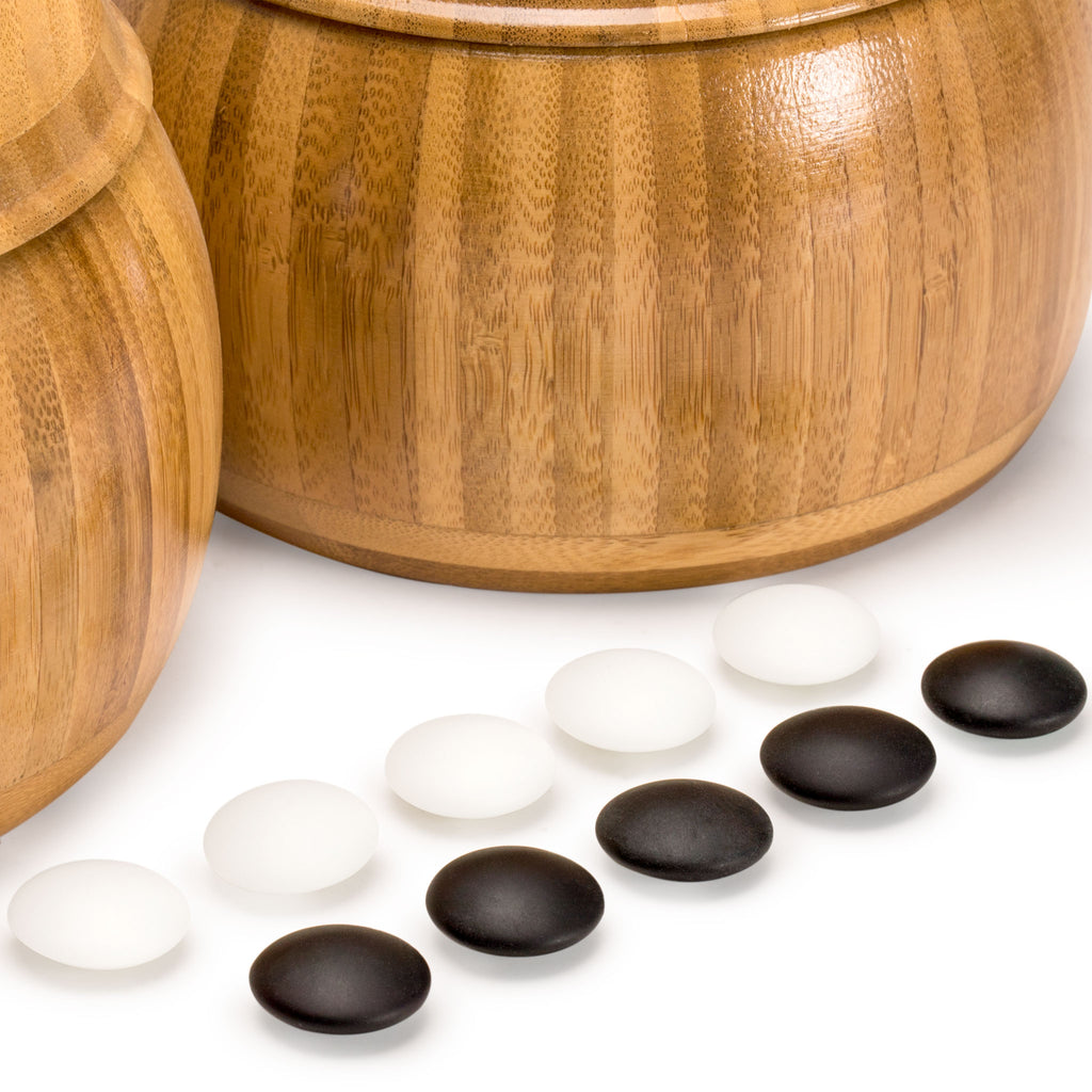 Yunzi Double Convex Go Game Stones and Bamboo Bowls Set - 9.2mm (Size 33)-Yellow Mountain Imports-Yellow Mountain Imports
