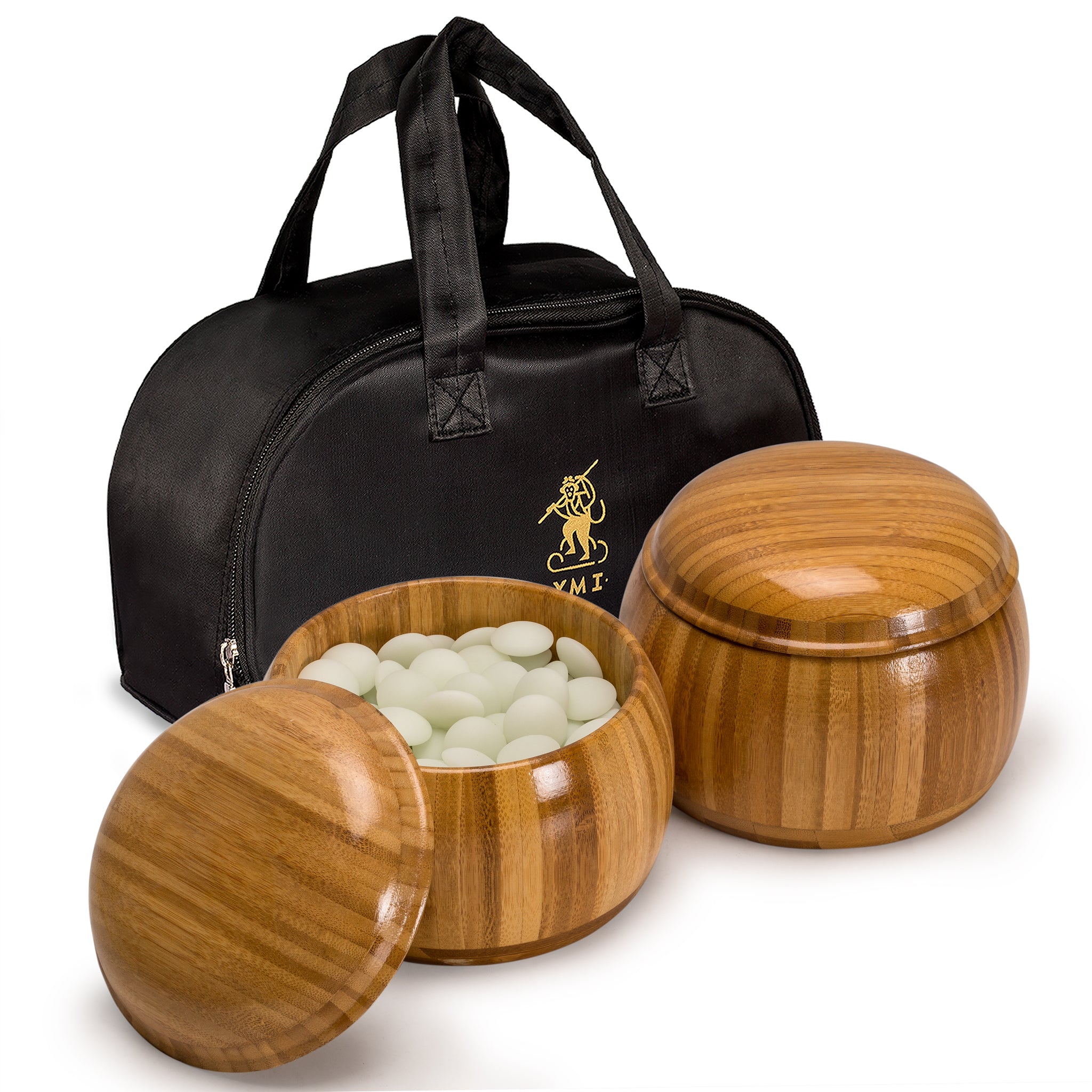 Yunzi Double Convex Go Game Stones and Bamboo Bowls Set - 9.2mm