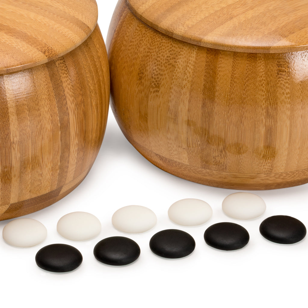 Yunzi Single Convex Go Game Stones and Bamboo Bowls Set - 21.5-22mm (Size 3)-Yellow Mountain Imports-Yellow Mountain Imports