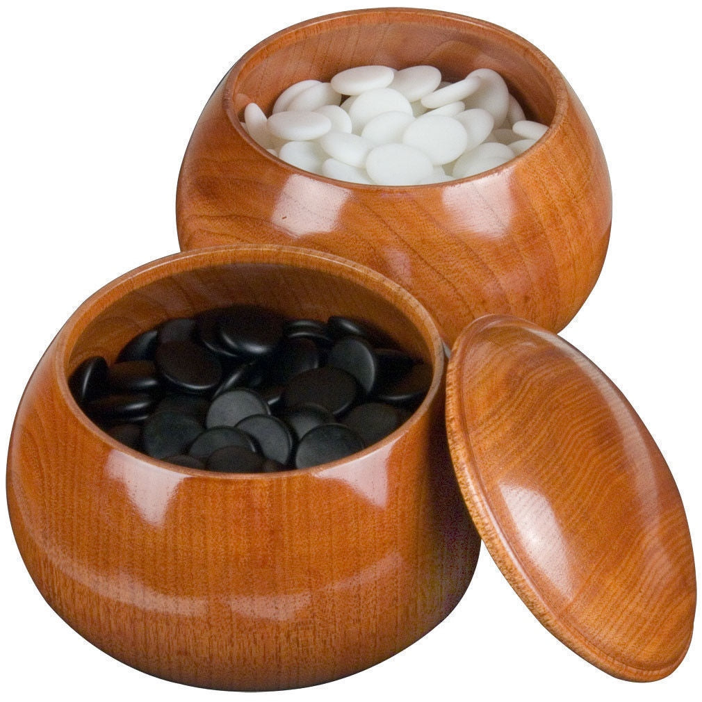 Yunzi Single Go Game Convex Stones and Jujube Bowls - 21.5-22mm (Size 3)-Yellow Mountain Imports-Yellow Mountain Imports