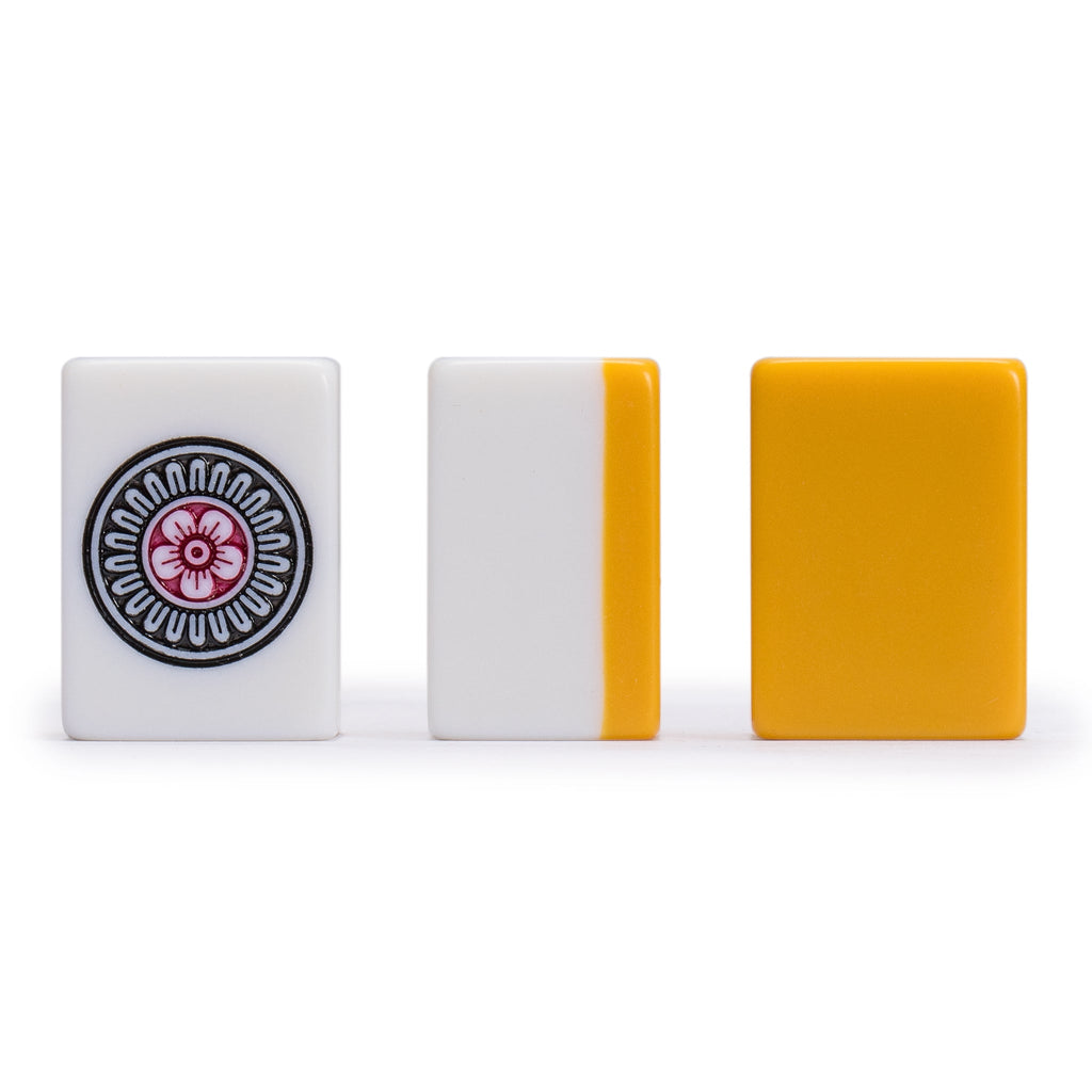 Japanese Riichi Mahjong Set - White and Yellow Standard Size Tiles with Black Vinyl Case - with East Wind Tile, Set of Betting Sticks, & Dice-Yellow Mountain Imports-Yellow Mountain Imports