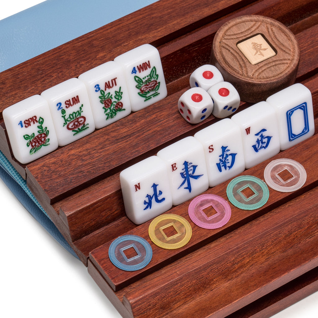 American Mahjong Set, "Fleur De Lis" with Leatherette Case - Four All-in-One Racks with Pushers, Wind Indicator, Dice, & Wright Patterson Counting Coins-Yellow Mountain Imports-Yellow Mountain Imports