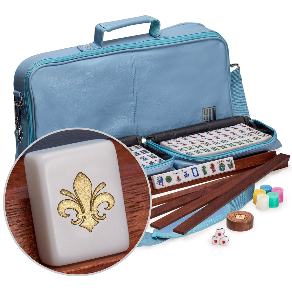 American Mahjong Set, "Fleur De Lis" with Leatherette Case - Four All-in-One Racks with Pushers, Wind Indicator, Dice, & Wright Patterson Counting Coins-Yellow Mountain Imports-Yellow Mountain Imports