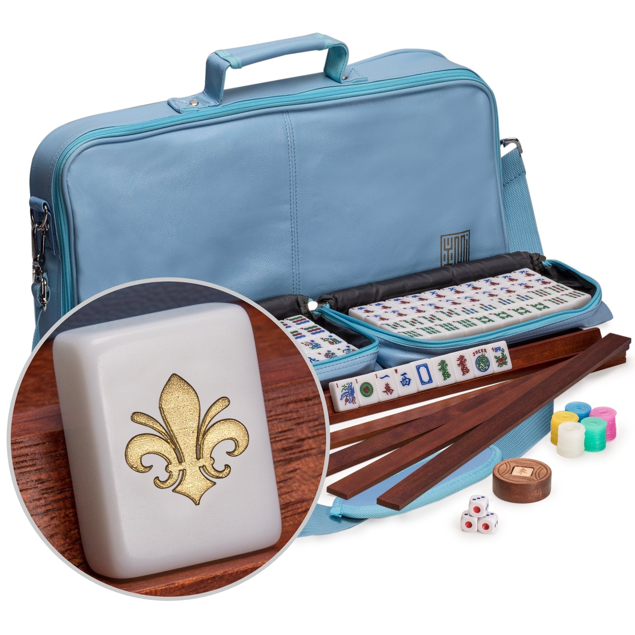 American Mahjong Set, “Fleur De Lis” with Leatherette Case - Four