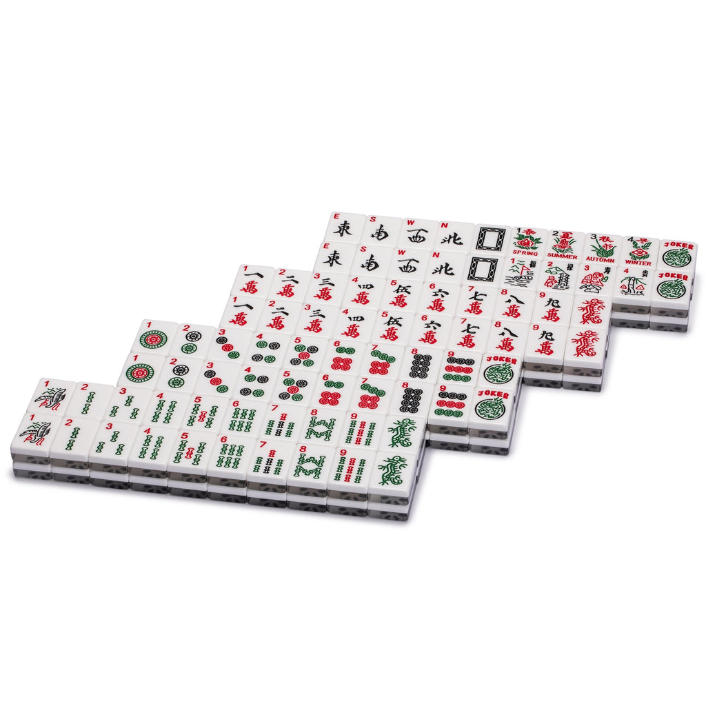 Mahjong Tiles - White with Blue Back - Set of 166 + 2 Black Trays