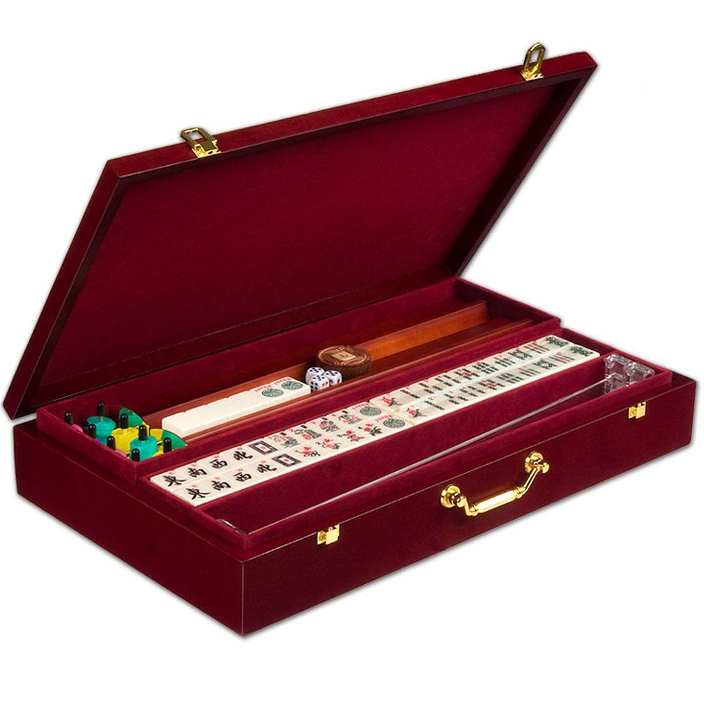 American Mahjong Set Red Wood Case "Classic Royale" with Pushers-Yellow Mountain Imports-Yellow Mountain Imports