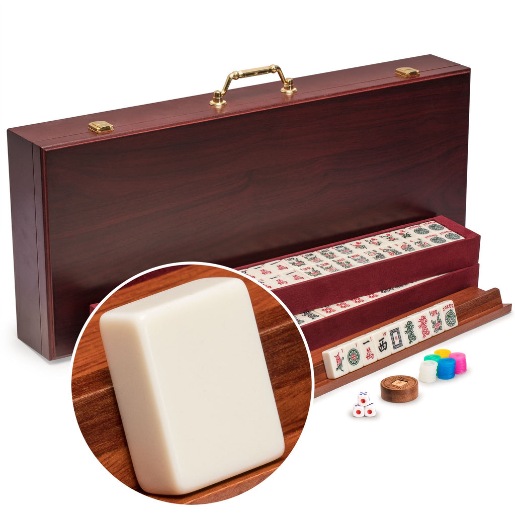 American Mahjong Set Red Wood Case "Classic Royale" with Pushers-Yellow Mountain Imports-Yellow Mountain Imports