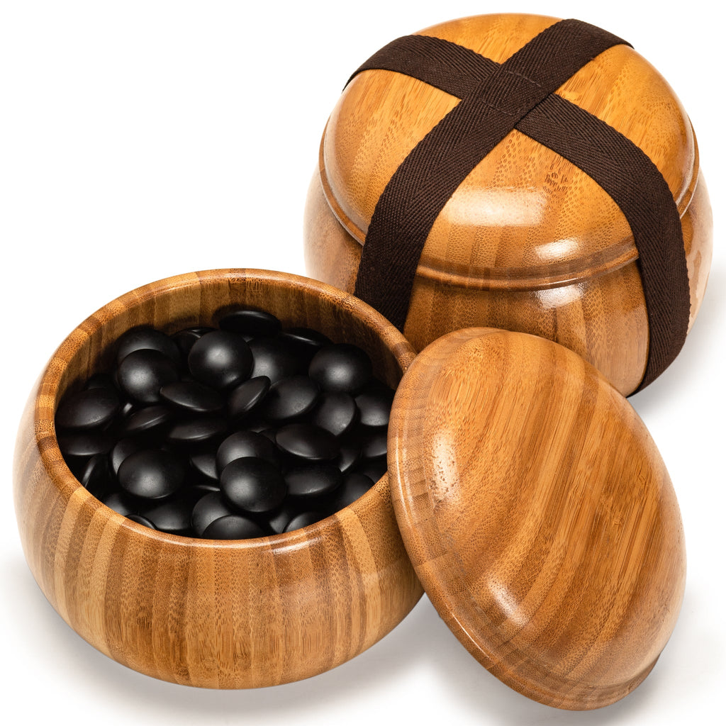 Bamboo 0.8-Inch Reversible 19x19 / 13x13 Go Game Set Board with Double Convex Korean Hardened Glass Paduk Go Stones and Bamboo Bowls-Yellow Mountain Imports-Yellow Mountain Imports