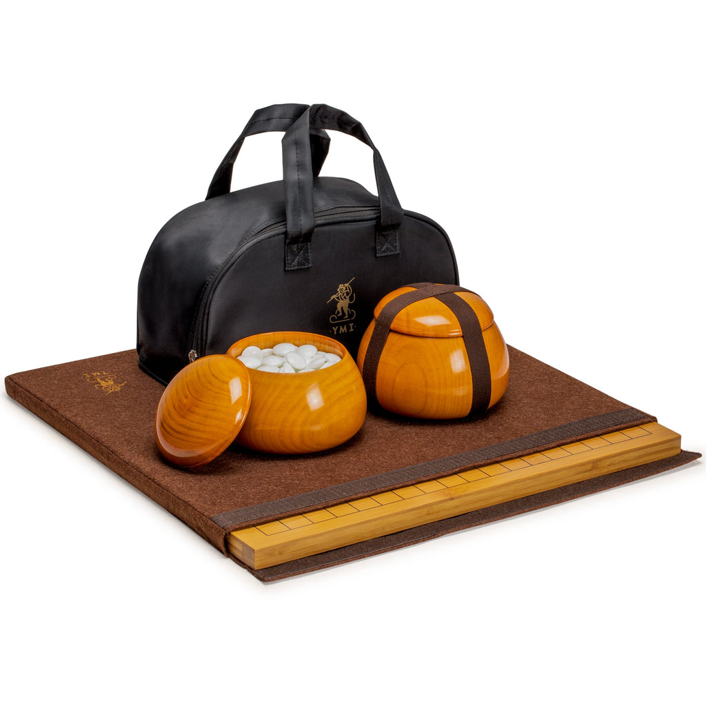Bamboo 0.8-Inch Reversible 19x19 / 13x13 Go Game Set Board with Double Convex Korean Hardened Glass Paduk Go Stones and Bamboo Bowls-Yellow Mountain Imports-Yellow Mountain Imports
