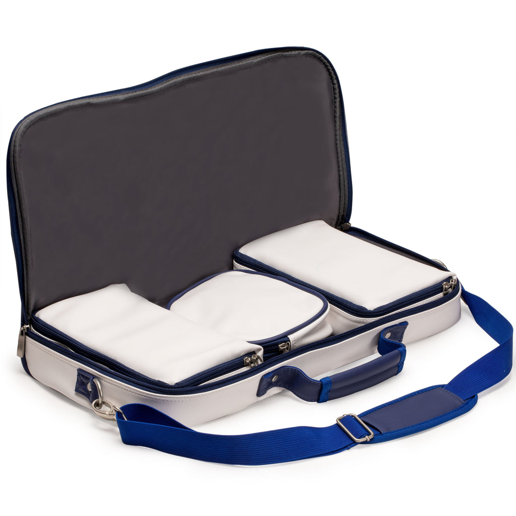 Soft Leatherette Mahjong Case - White with Blue Trim-Yellow Mountain Imports-Yellow Mountain Imports